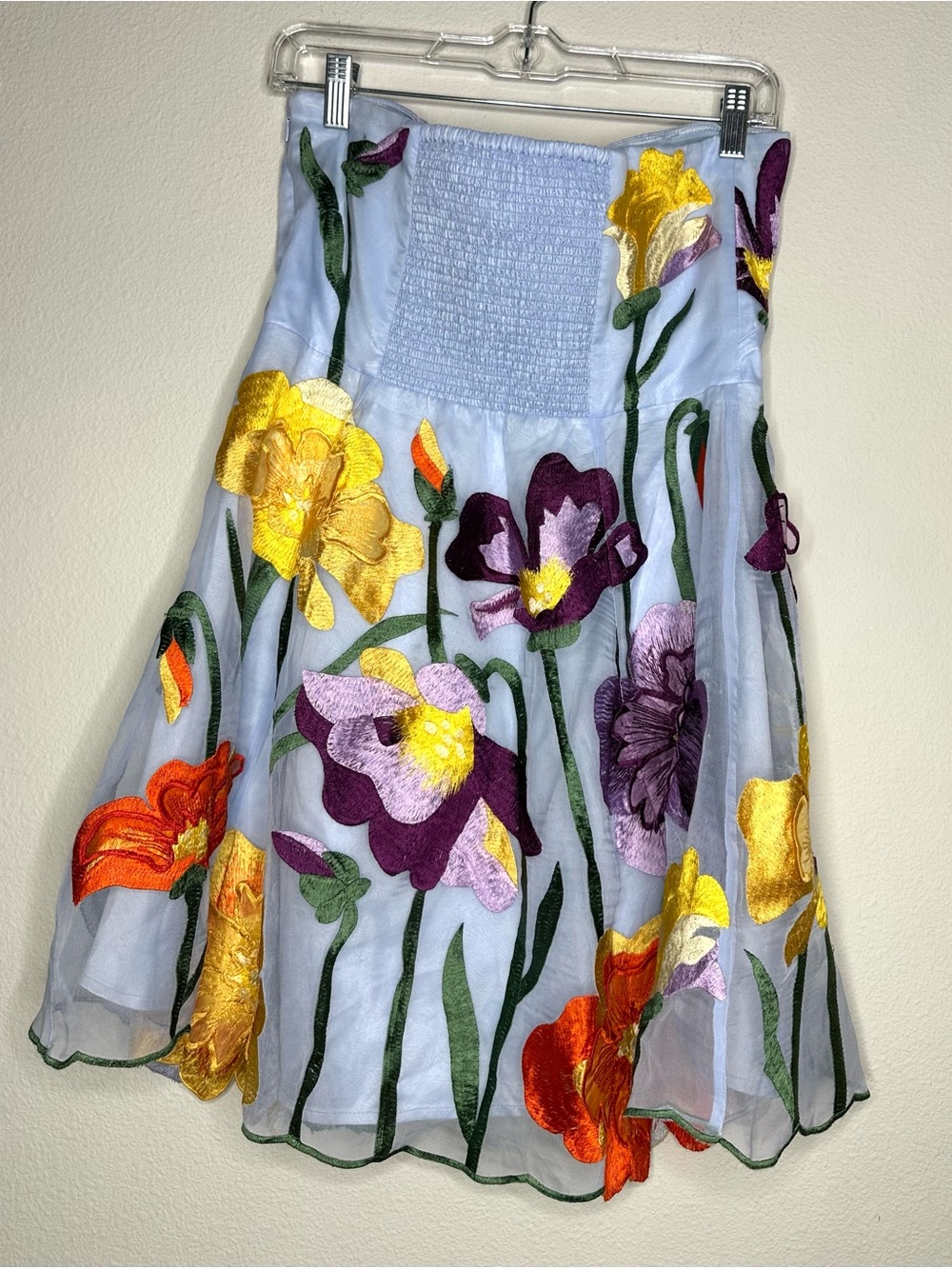 Anthropologie Maeve Floral Appliqué Embroidered Organza Strapless Mini Dress M - Picture 12 of 16